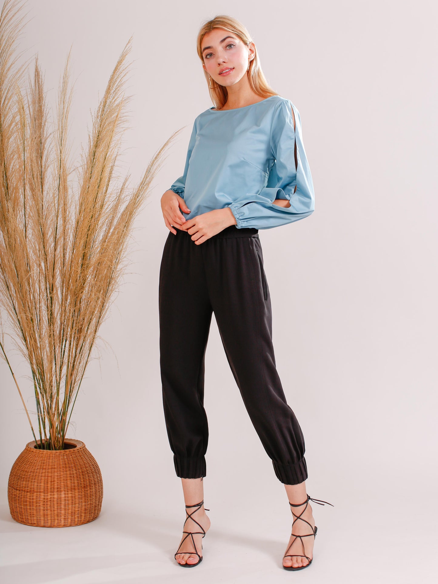 Rounded Neck Open Sleeve Top