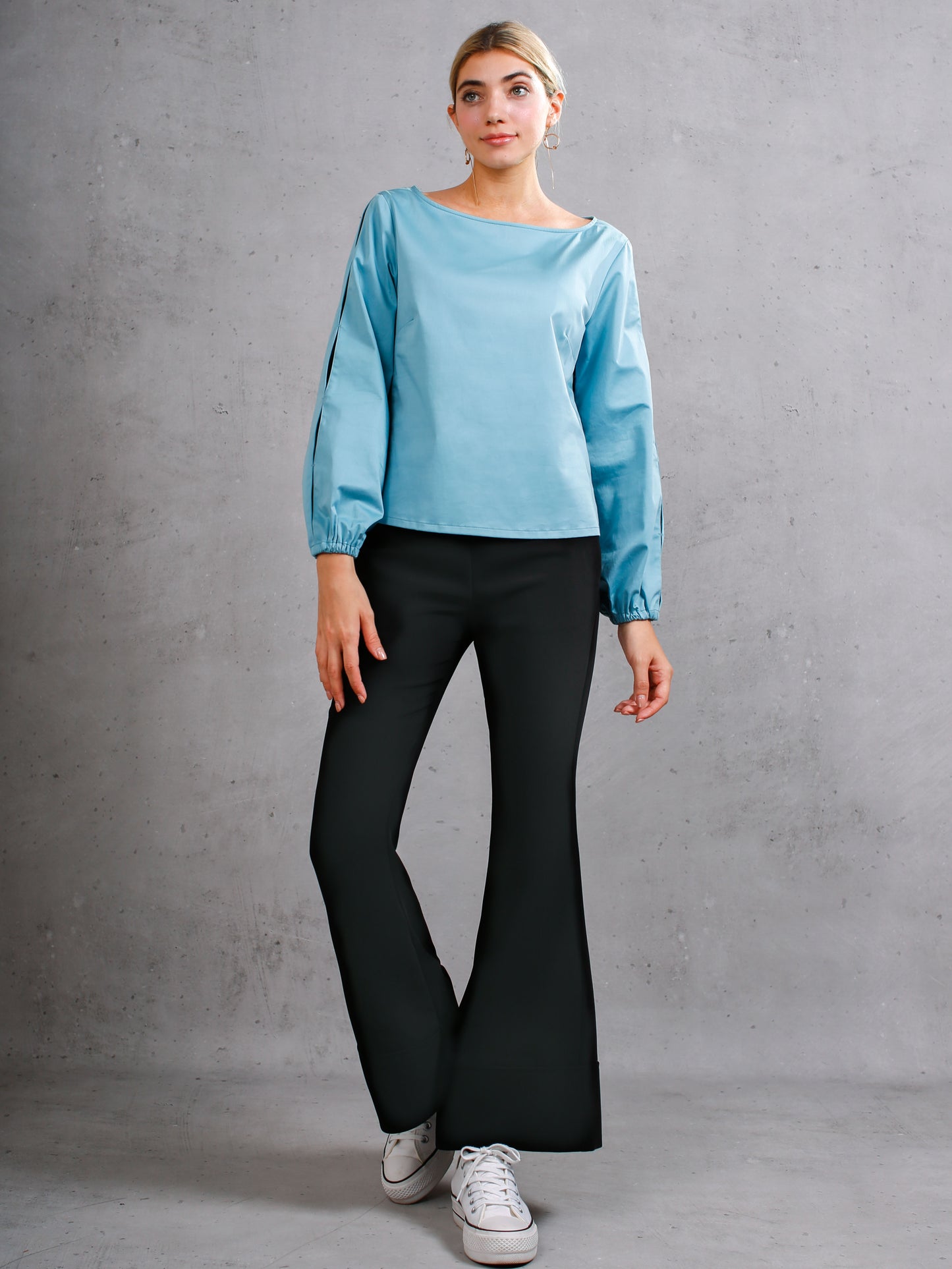Rounded Neck Open Sleeve Top