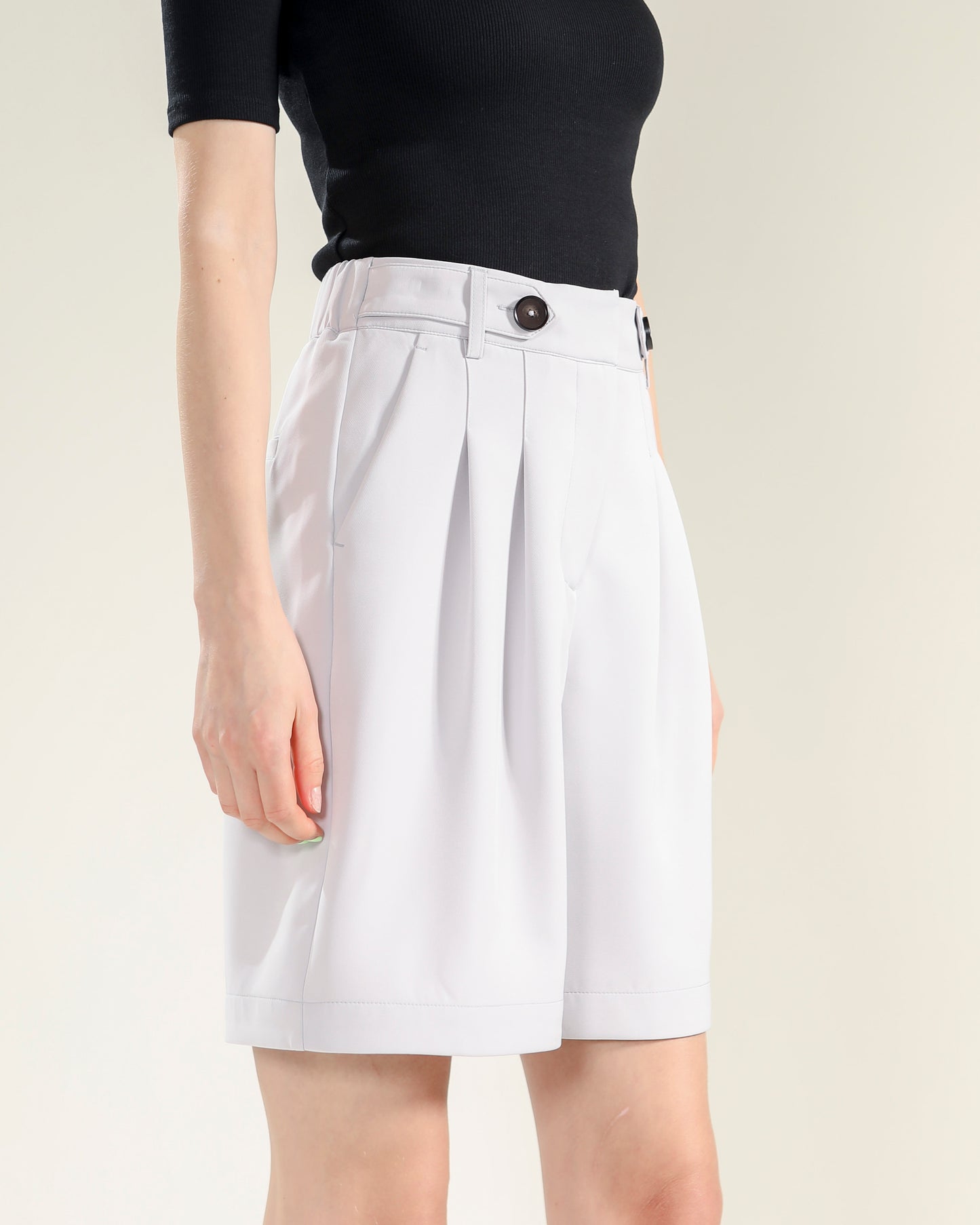 Pleated High-Waist Shorts