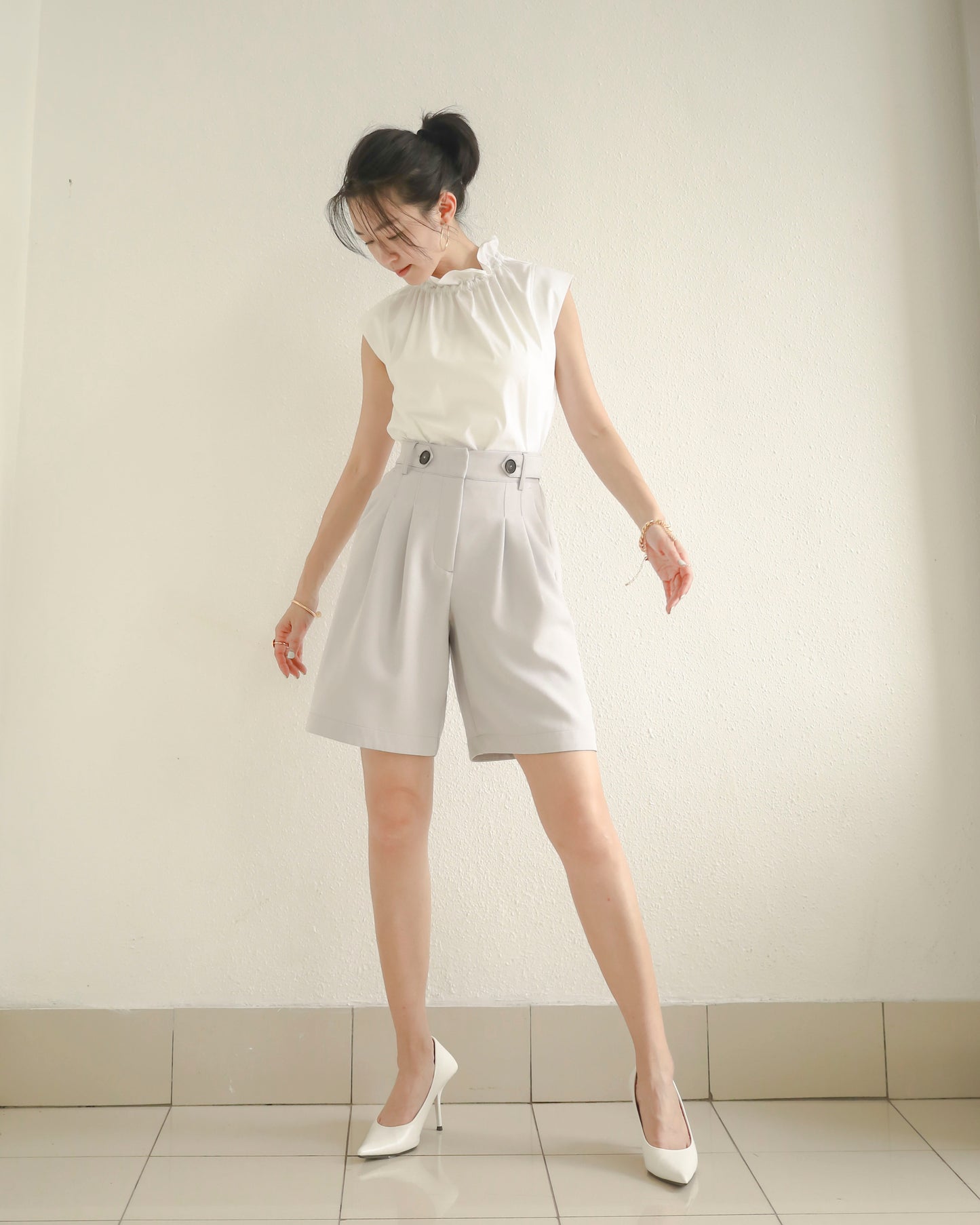 Pleated High-Waist Shorts
