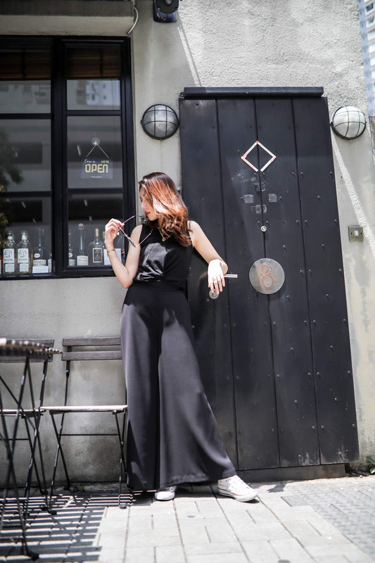 Wide Flared Crepe Trousers