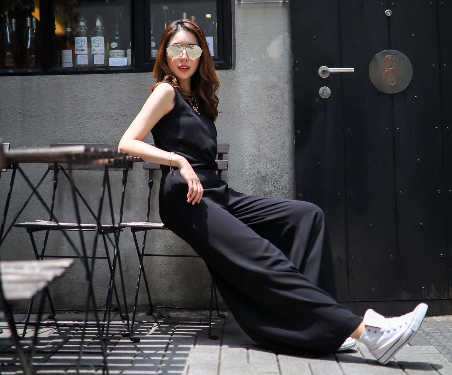 Wide Flared Crepe Trousers