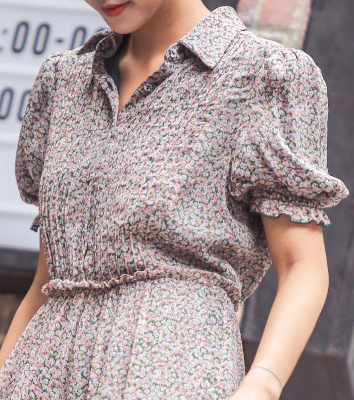 Tucked Pleat Floral Long Dress