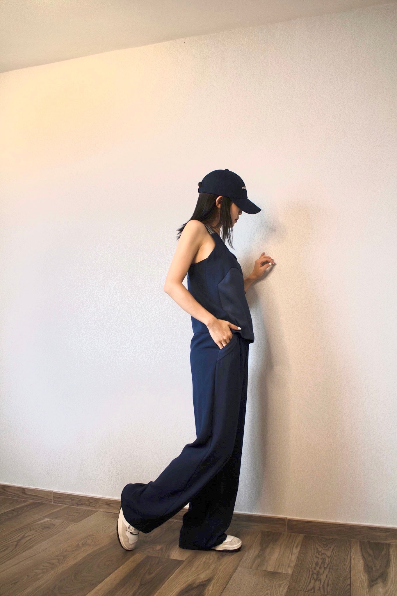 Navy Wide Leg Trousers