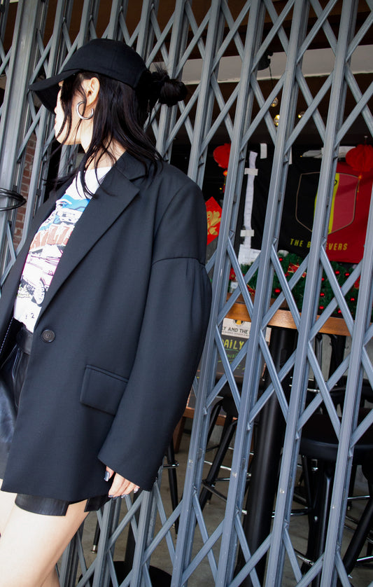 Black Puff Sleeve Blazer