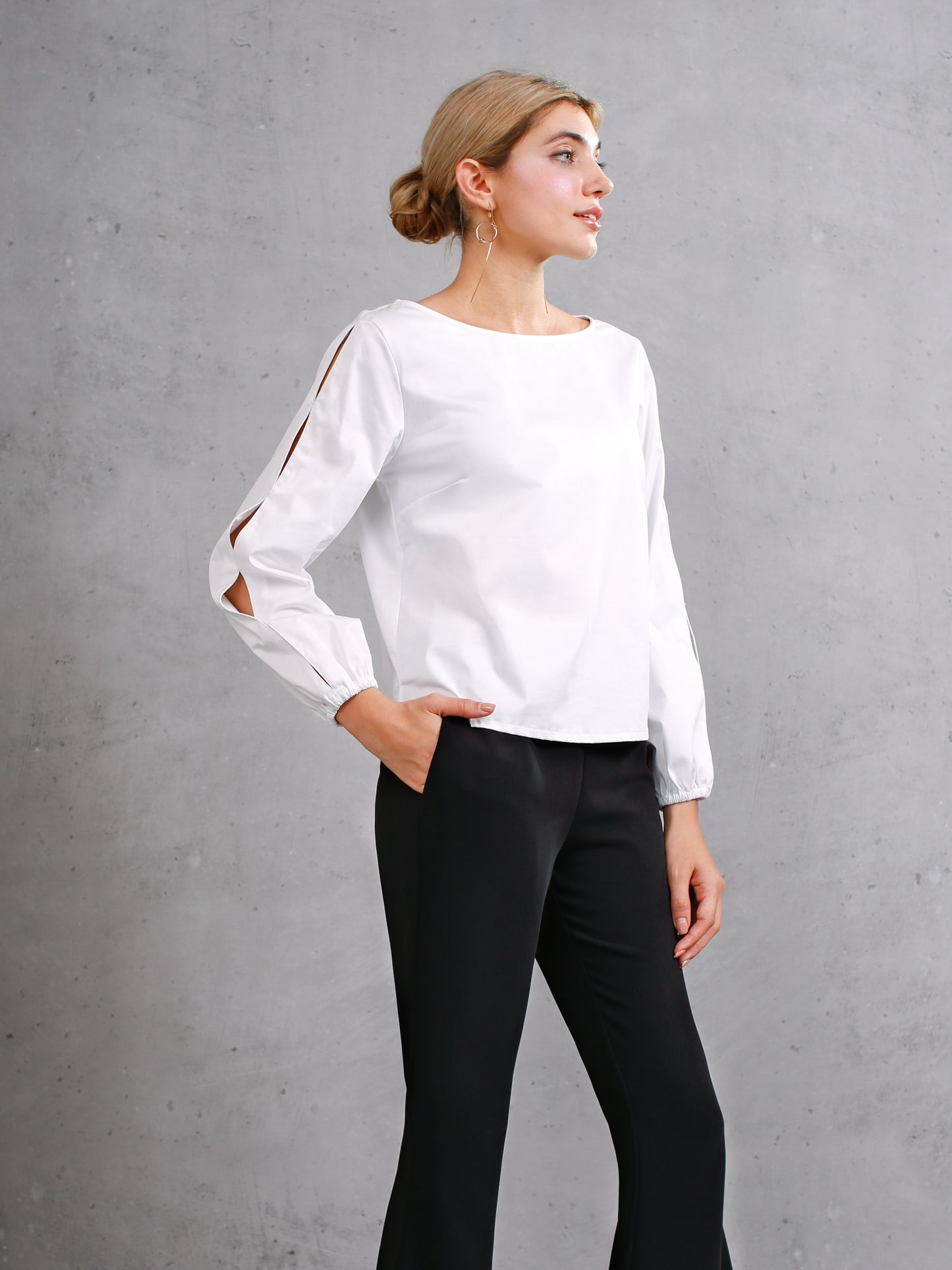 Rounded Neck Open Sleeve Top